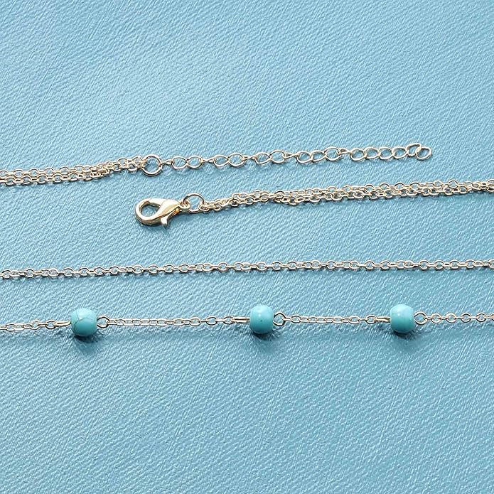 Boho Layered Coin Turquoise Necklace Gold Hammered Coin Disc Pendant Necklace Vintage Necklace Chain Jewelry for Women