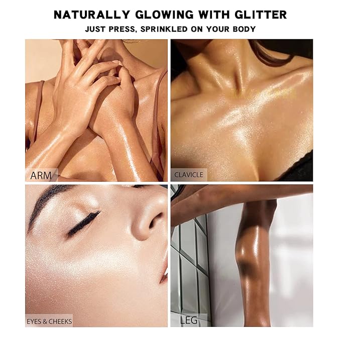 KYDA Highlighter Powder Spray, Glitter High Gloss Spray Shimmer Sparkle Powder Makeup Spray, for Face Body Cosmetic-Light Gold