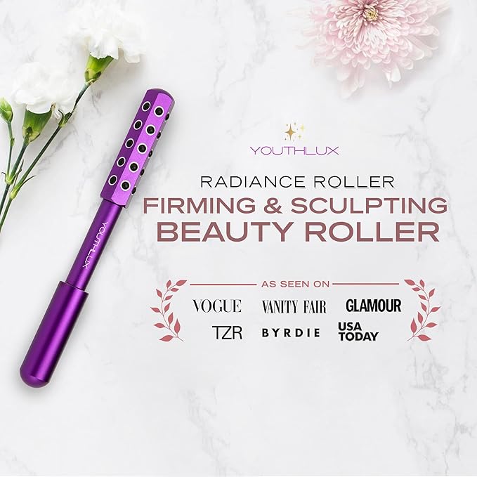 Radiance Roller – Germanium Stone Facial Massage Tool for Lifting, Sculpting, De-Puffing, Glow Boost, Energizing & Cooling Effect (Purple)