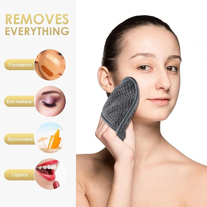 SINLAND Reusable Makeup Remover Pads For Face,Eye,Lips Microfiber Gentle Facial Cleansing Cloths for All Skin Types Friendly for Makeup Remover With Laundry Bag 5.1inchx3.93inch Gray Pack of 6