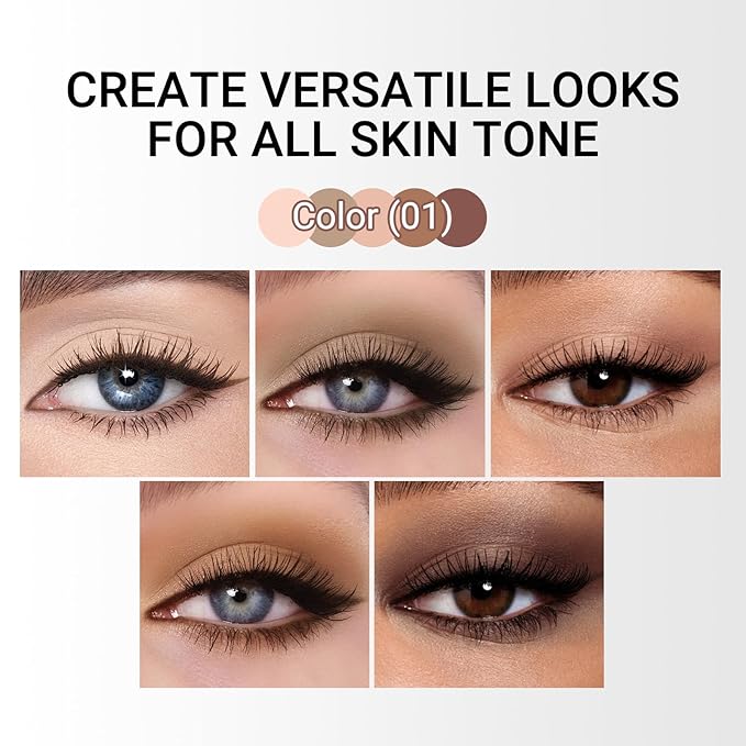 Erinde 5 Colors Matte Eyeshadow Palette Makeup, Natural Classic Nude Neutral Nude Brown Eye Shadow, Long Wearing Waterproof Everyday Eye Makeup for Brown Eyes, Off White Beige, Light to Dark Brown, 01
