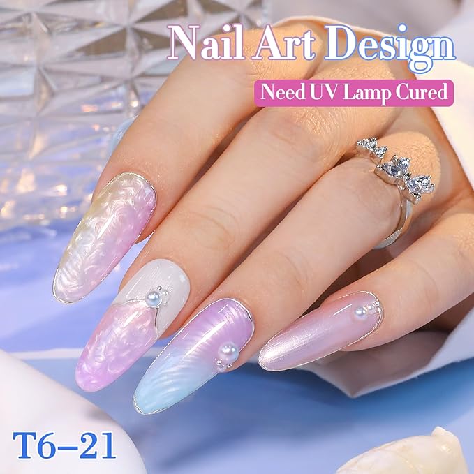 Double Rhythm 6 Pcs 15 ML Gel Polish Set Same Color Same Bottle Soak Off Gel Polish Kit Nail Art Manicure Salon DIY at Home for Women (Pearl Pink White Green Blue Purple-T6-21)