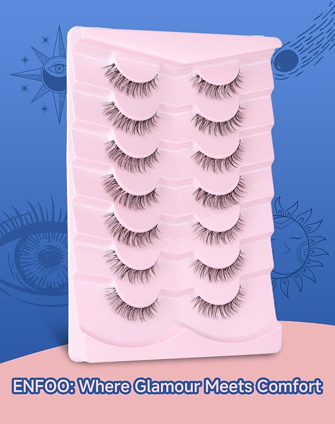 Clear Band Lashes Short Everyday Wispy False Eyelashes Natural Look Flared Strip Eyelash Small Lash Soft Fluffy Pack 7 Pairs SF-06