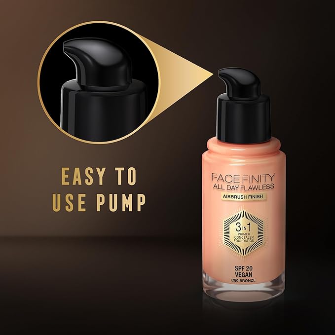 Max Factor Facefinity 3-in-1 All Day Flawless Liquid Foundation, SPF 20-32 Light Beige, 30 ml