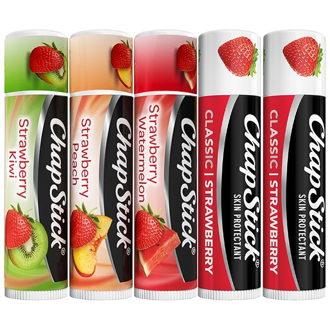 ChapStick Strawberry Lip Balm Bundle – Strawberry Remix 3-Pack + Original Strawberry 2-Pack, Lip Moisturizer, 0.15 Oz Ea (5 Piece Set)