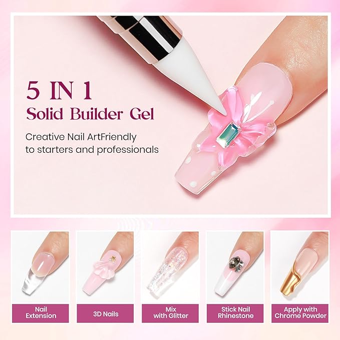 MIZHSE Solid Builder Gel for nails, 3 Colors Sculpting Gel for Nails, Clear White Pink Non-Sticky Hand 3D Nail Art Building Carving Modeling Hard Nail Extension Manicure Salon Home DIY Gift