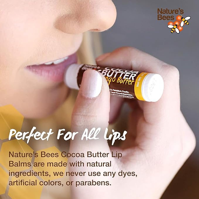 Nature's Bees, Cocoa Butter Flavored Lip Balm Tubes Set Bulk Assortment Chap Treatment Moisturizer For Dry Lips, Original Variety Assortment (Shea Butter, Original, Olive Oil, Mango Butter) - 48 Pack