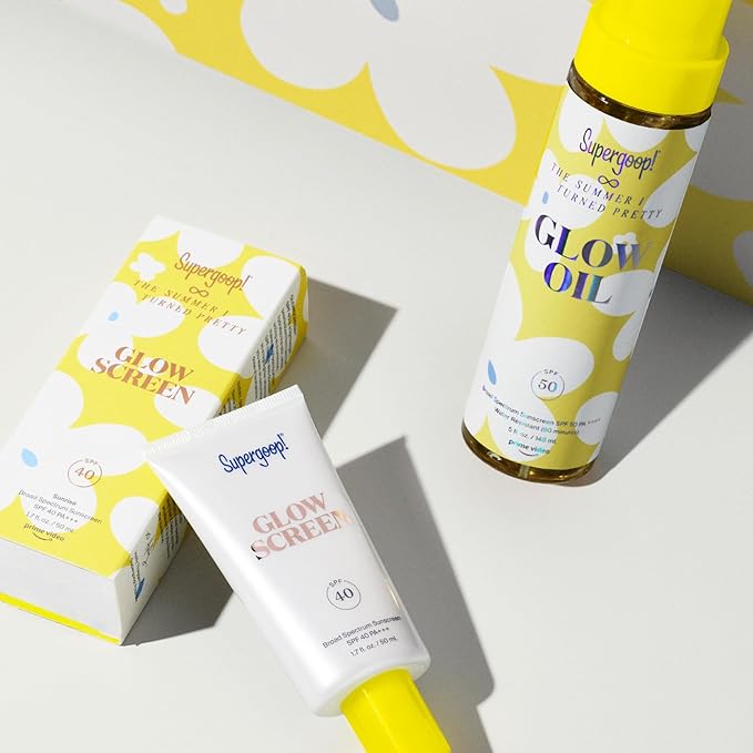 Supergoop! x The Summer I Turned Pretty Summer Glow-Up SPF Set - Includes Glowscreen SPF 40, Glow Oil SPF 50 & Butterfly Hair Clip