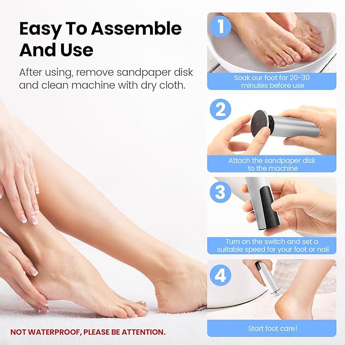 Electric Foot Callus Remover, 2 in 1 | 6 Speed Adjustable Foot File Nail Grinder with Sandpaper Disks, Professional Sander Pedicure Tool for Feet Dead Skin, Self Care Gifts for Women Mom Lover Friends