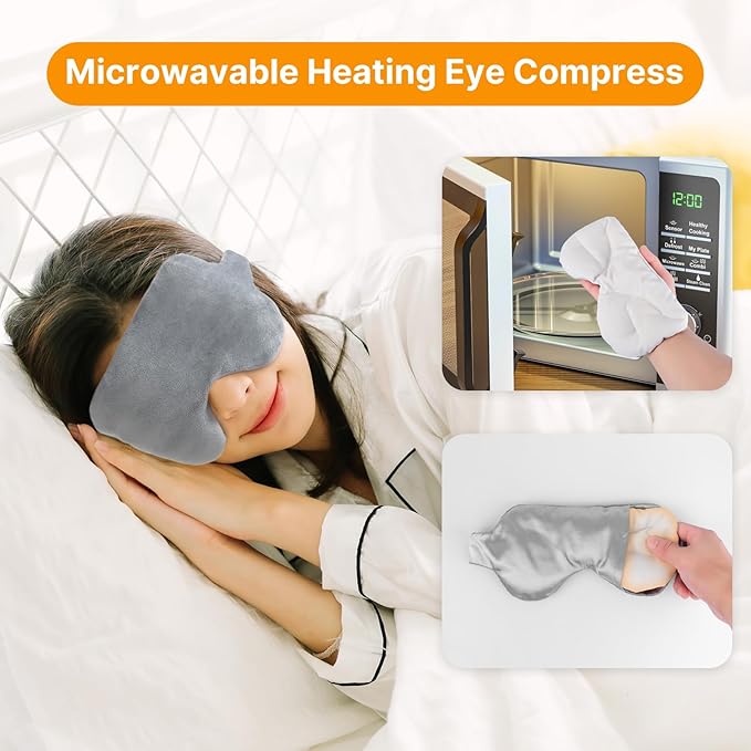 Atsuwell Cooling Eye Mask, Reusable Cold Sleep Eye Compress and Moist Heat for Eye Relaxing, Multipurpose Eye Bag for Dry Eyes with Microwavable Flaxseed Pad, Cold Gel Pad and Silky Cotton Insert