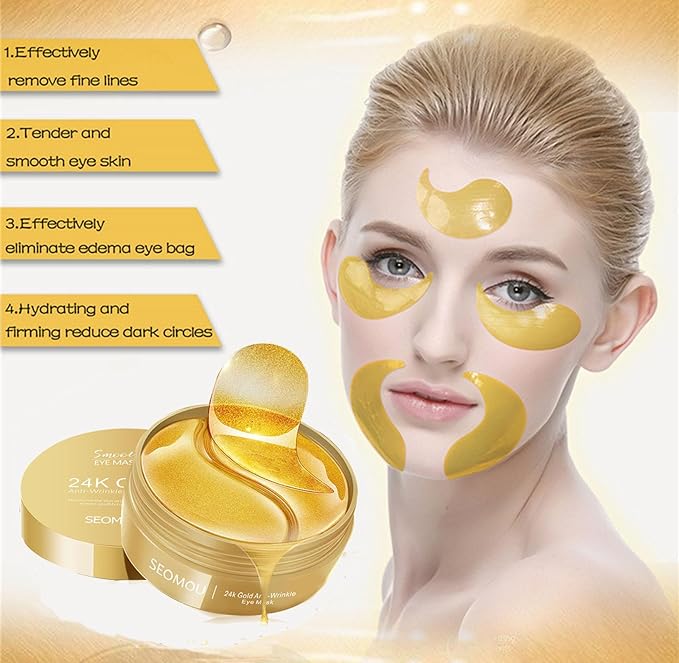 Under Eye Patches, Eye Mask, Eye Patches for Puffy Eyes and Dark Circles Reduce Eye Bags Fine Lines Smooth Wrinkle, Anti-Aging,Hydrating, 24K Gold Eye Skin care Pads with Collagen (60PCS)