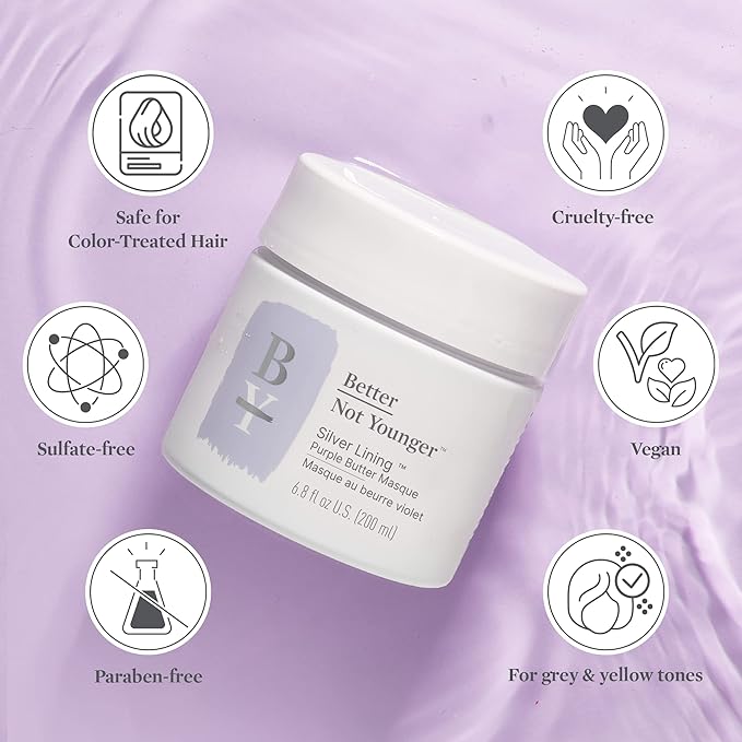 Better Not Younger Silver Lining Purple Hair Mask for Women 40+ – Deep Conditioning Treatment for Gray, Silver & Blonde Hair - Butter Mask with Plant-Based Oils – Hydrates & Neutralizes Brassiness