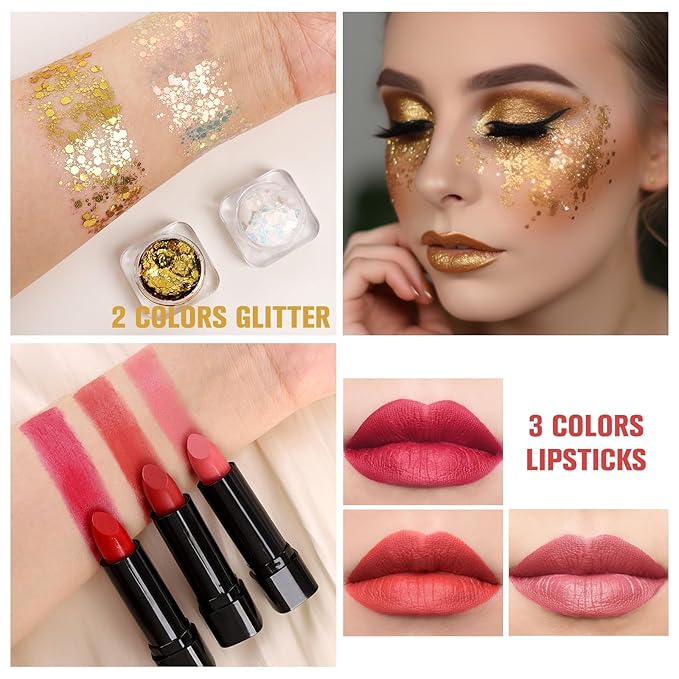 Professional Makeup Kit for Women Girl Full Kit with Mirror 60 Colors All in One Make up Gift Set Included Eyeshadow,Blusher,Highlighter,Compact Powder,Brow Powder,Lipstick,Glitter,Eyeliner,Mascara 01