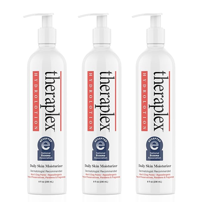 THERAPLEX Hydrolotion - Daily Skin and Body Moisturizer, No Parabens Or Preservatives, Noncomedogenic, and Hypoallergenic, Fragrance-Free, Dermatologist Recommended 3 Pack