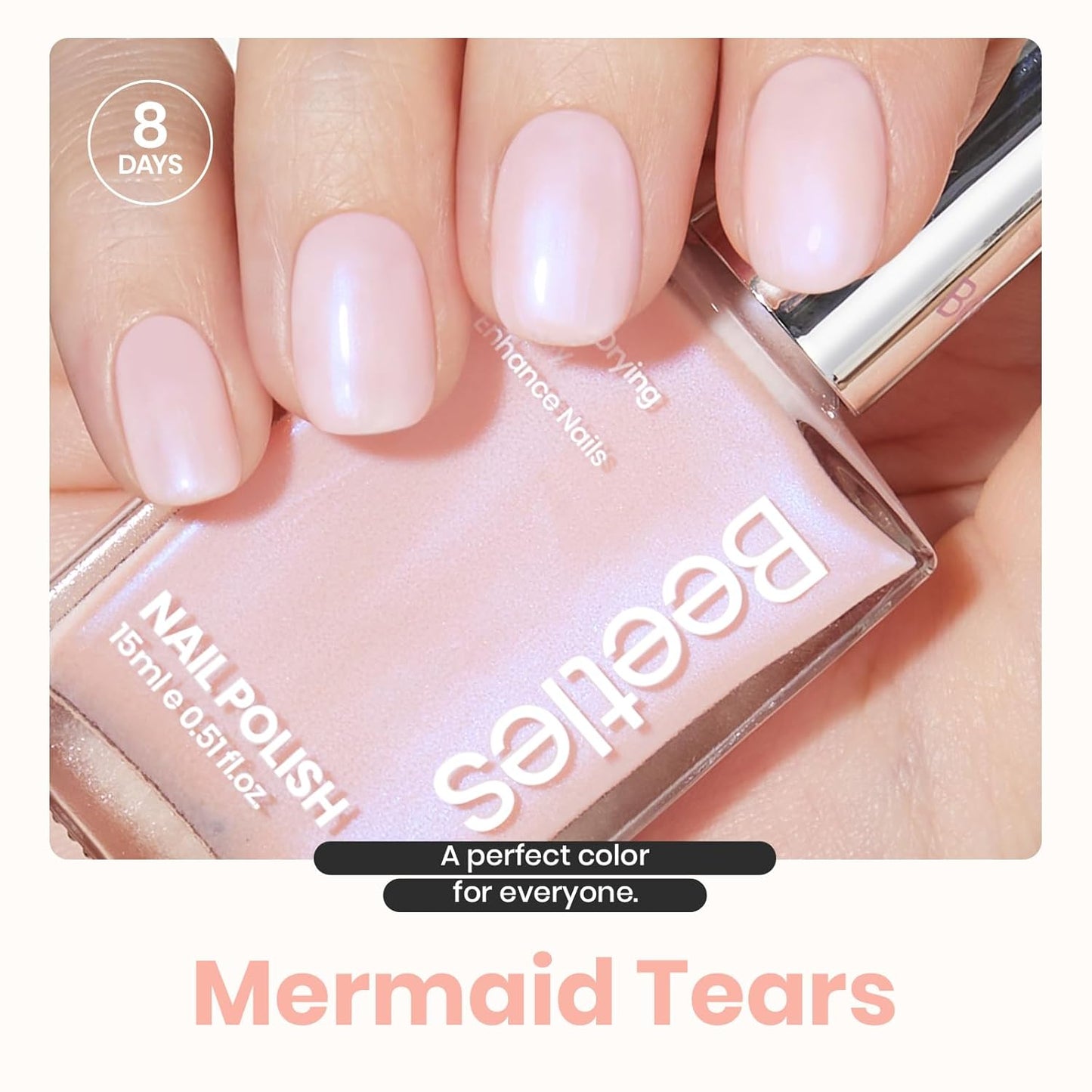 Beetles Pink Glitter Nail Polish and 2 in 1 Base & Top Coat Set, Fast Drying & Natural Nail Lacquer Strengthen Shimmer-Like Purple Mermaid Tears, No UV Lamp Needed for DIY Nail Art Gifts for Women