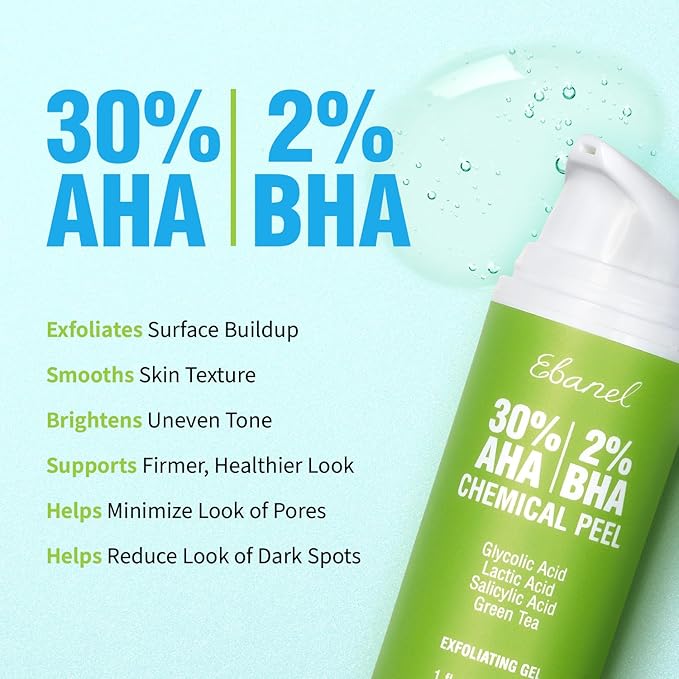 Ebanel Chemical Peel for Face, AHA BHA Exfoliator, Glycolic Acid Peel, Salicylic & Lactic Acid Face Peeling Gel, Infused with Green Tea & Chamomile for Acne Scars, Dark Spots, Wrinkles, Fine Lines