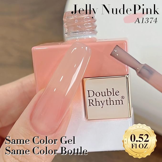 Double Rhythm Translucent Gel Polish Sheer Neutral Natural Light Milky Same Color Same Bottle 15ML Jelly Polish Art DIY at Home (Milky Pink -A1374)