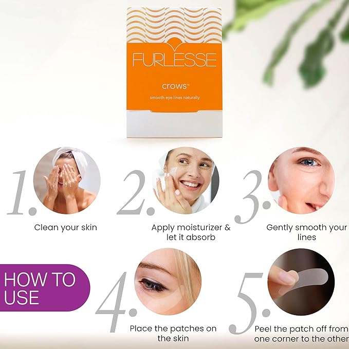 Furlesse Crows Wrinkle Patches, Overnight Eye Patches for Wrinkles and Crow’s Feet Lines, Non-invasive Anti-Wrinkle Patches, Anti-aging Skincare, 60 Patches, 30-Day Use