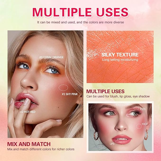 Multi-Use Makeup Blush Stick,Beauty Solid Moisturizer Stick,Waterproof Natural Nude Makeup,Tinted Solid Moisturizer Stick for Eyes Lips Cheek(3#coral orange)