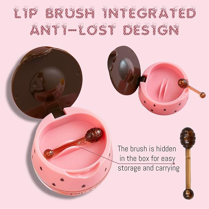 2PCS Lip Balm Honey Pot, Honey Pot Lip Balm for Dry Cracked Lips, Strawberry Lip Balm Scrubs Exfoliator & Moisturizer, Hydrating Lip Balm Honey Pot with Wand, Lip Sleeping Mask (B)