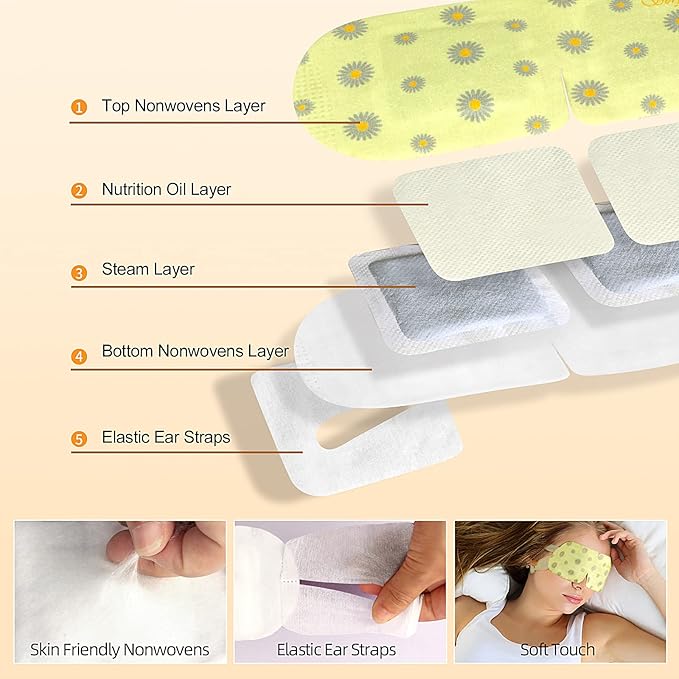 Serfeymi 22 Packs Steam Eye Masks Self Heating Warm Eye Mask, Disposable Eye SPA Heated Eye Mask for Sleeping, Relieve Eye Fatigue, Gifts Mother's Day -Unscented(11PCS)+ Chamomile(11PCS)