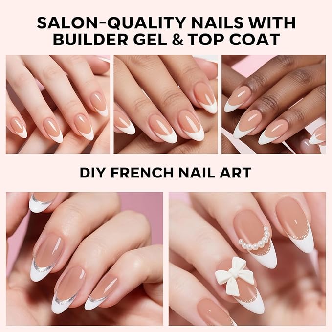 modelones French Tip Press on Nails, 150Pcs M-Almond Fake Nails with Nail Box, Deep Nude Gel Nail Tips for Women, Soft Glue-On Nails for Natural Salon Look, DIY Nail Art Kit (15 Sizes)