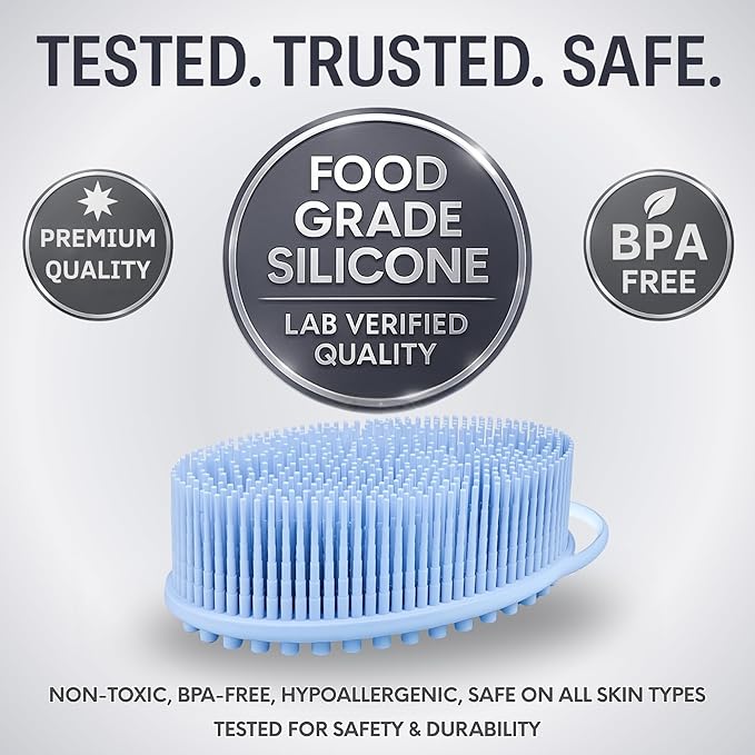 Avilana Silicone Body Scrubber – Gentle Shower Brush & Loofah Alternative- Food Grade & Lab Tested – Fast-Drying, Hygienic, BPA-Free Silicone Body Gentle Exfoliator (Blue, Massage)
