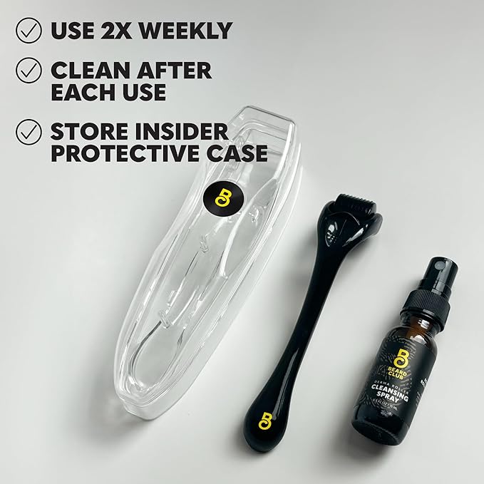 The Beard Club Derma Roller for Face, Body and Scalp - Microneedling for Men and Women with 540 Titanium Microneedles - Beard Roller & Micro Needling Scalp Hair - Silver & Black