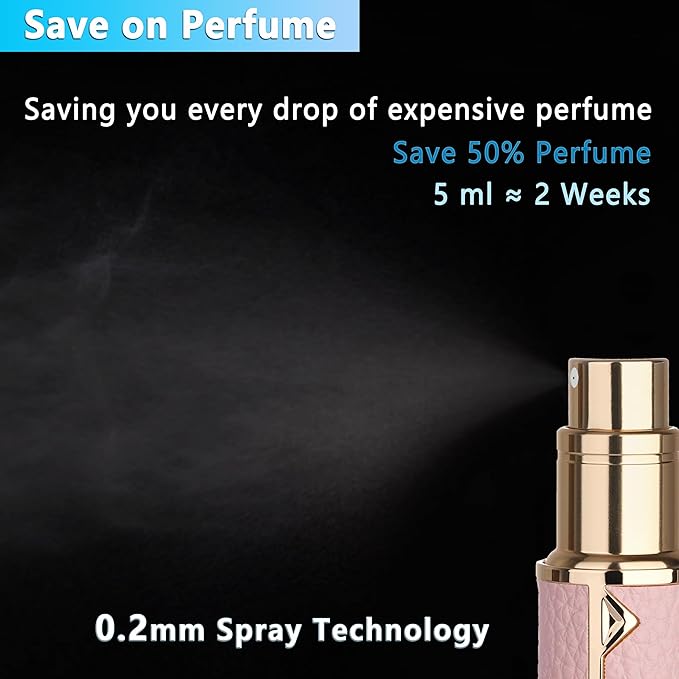 Refillable Travel Perfume Atomizer Bottle - 5ml Luxury Pocket Perfume Dispenser Pump, Travel Perfume Atomiser, Cologne Dispenser, Portable Size Sprayer Bottle for Traveling (Pink)