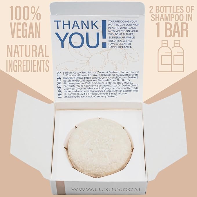Unscented Shampoo Bar for all hair types is Vegan, Sulfate Free and Made in USA. Get up to 60 Washes at Home or use as a Travel Shampoo. Great for strenghtening shampoo for sensitive skin.