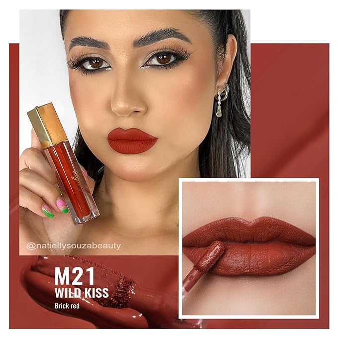 Oulac Matte Liquid Red Lipstick for Women, Orange Tone Red Long Lasting Lipstick, Waterproof Lip Stain, No Transfer, Creamy High Pigmented Formula with Vitamin E, Vegan & Cruelty-Free M21