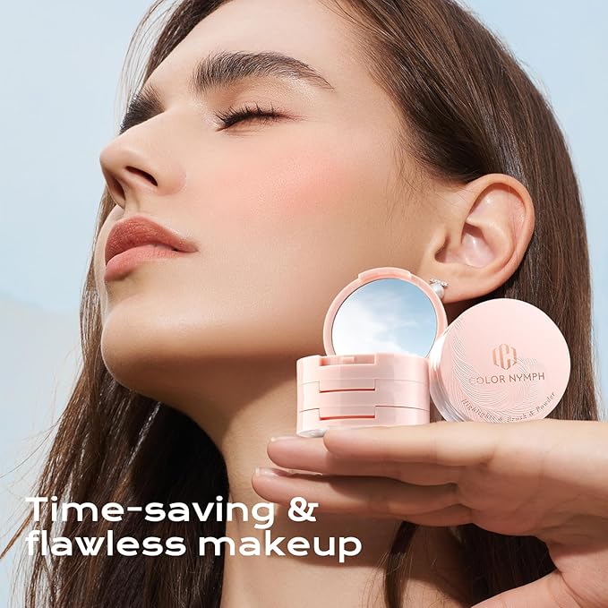 Color Nymph 3 Colors Contour Blush Highlighter Makeup Palette | 3-IN-1 Multi-Colored Shimmer & Matte Long-Lasting Travel-Friendly Make up Kit, Includes Brush & Mirror | Stacked Makeup Design (Purple)