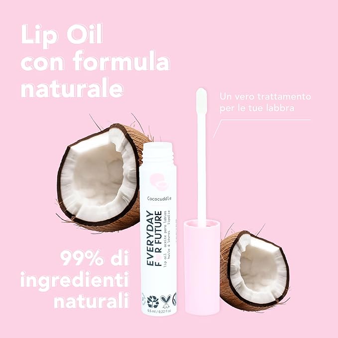 Coconut Lip Oil | Clear Transparent Lip Treatment with Coconut Oil | Moisturizing Lip Oil | Vegan & Cruelty Free Lip Oil | 99% Natural Lip Oil | Piña Colada 5 ml (Transparent)