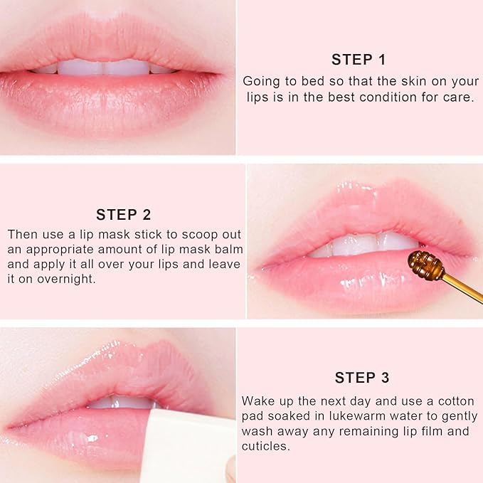 3Pcs Lip Balm Honey Pot with Stick, Honey Strawberry Apple Moisturizing and Hydrating Sleeping Lip Mask, Day and Night Repair and Care, Improve Lip Color, Reduce Lip Lines (SET C)