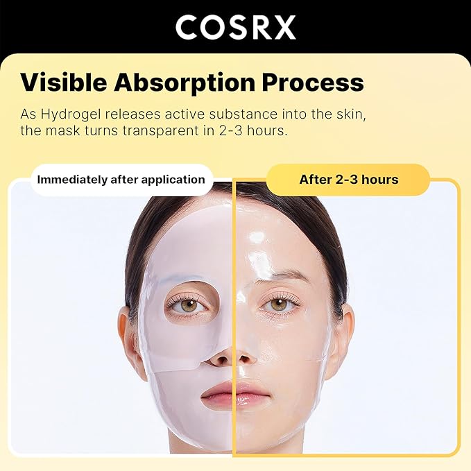 COSRX Advanced Snail Mucin Glass Glow Hydrogel Face Masks Skincare 3 EA, Collagen Face Mask, Travel Essentials, Overnight Face Mask, Korean Skin Care