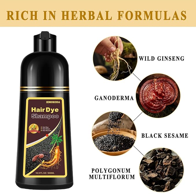 Dark Coffee Hair Dye Shampoo 3 in 1 for Gray Hair, Long-lasting & Natual Hair Color Shampoo, Herbal Ingredients Natural Shampoo Hair Dye Effect in Minutes, Gifts for Men Women 500ml