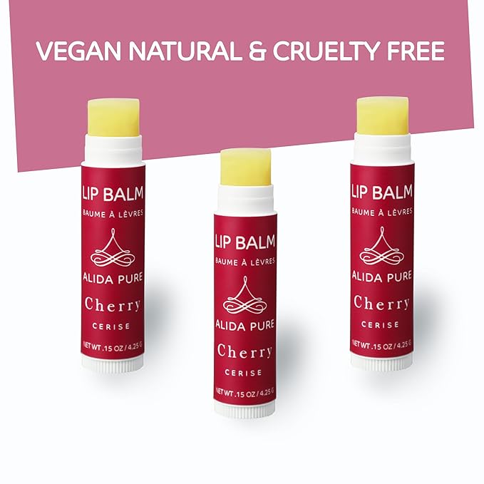Cherry Lip Balm Collection, Vegan Lip Balm Set, Beeswax Free, with Avocado Oil, Organic Jojoba Oil, and Vitamin E, Natural Moisturizer for Dry, Chapped Lips, 3 Tube Set