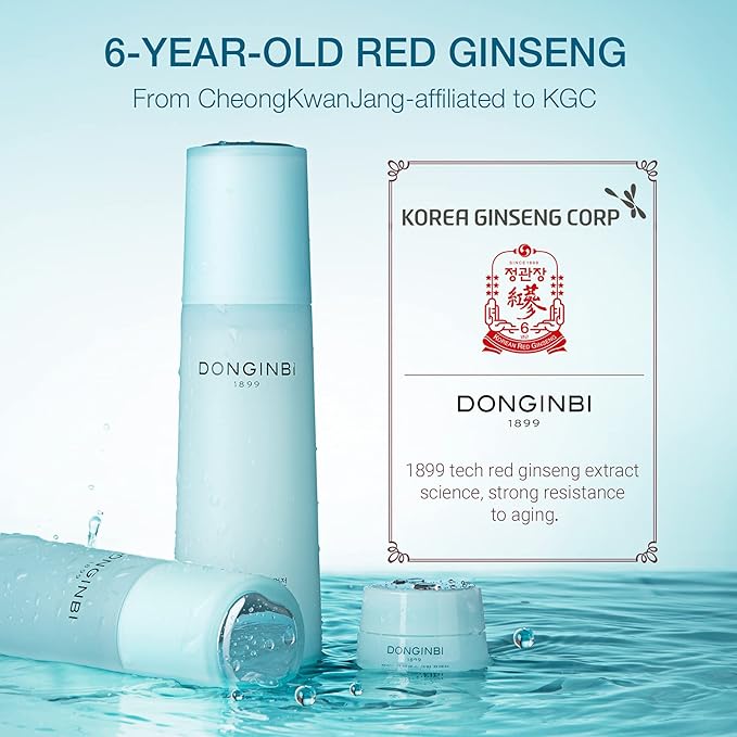 DONGINBI Hydra Bounce Korean Skin Care Set - Face Toner, Lotion, and Moisturizer with Red Ginseng and Hyaluronic Acid for Soft, Supple, and Hydrated Skin - Korean Face Moisturizer