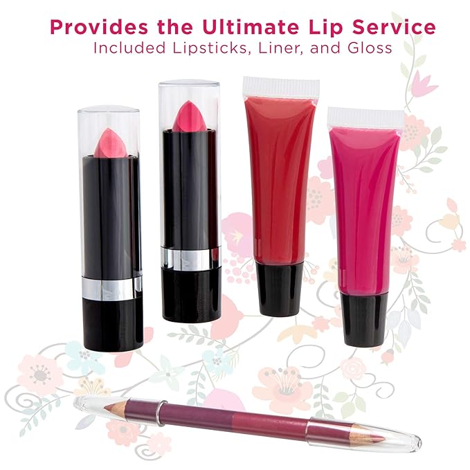 Makeup Kit Gift Set - 51 Piece - 32 Eye Shadows, 2 Blushes, 2 Lip Glosses, 2 Lipsticks, 2 Eye Liner Pencils, 1 Lip Liner Pencil, 1 Mascara - Case with Carrying Handle