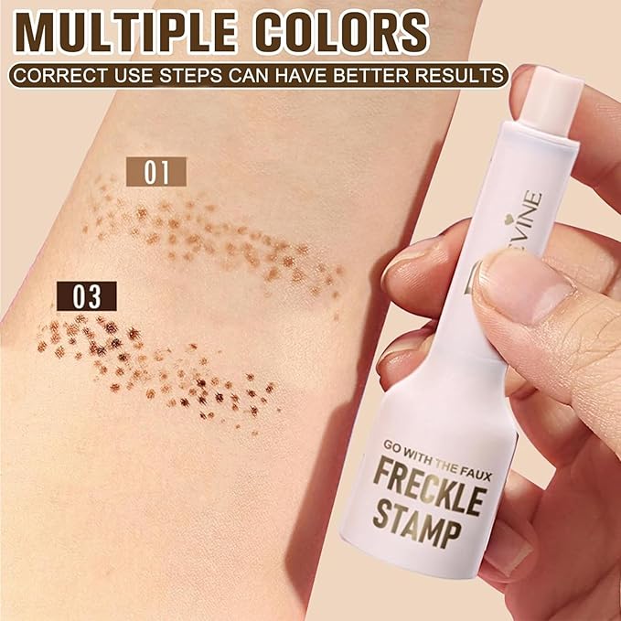 Freckle Stamp - Freckle Pen Waterproof, Long Lasting Fake Freckles, Quick Dry 5-Point Faux Freckles Stamp Cushion Stain Marker in One Press Natural and Lifelike Sunkissed Pencil Tool Makeup (#3-Dark)