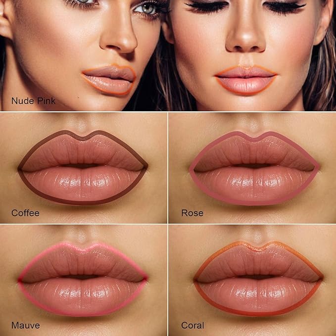 Peel Off Lip Liner Stain - Long Lasting Natural Lip Stain Transfer-proof Lip Liner, Moisturizing Waterproof Lip Gloss Stain, Highly Pigmented Color for All Skin, Ideal Gifts for Women (Coral)