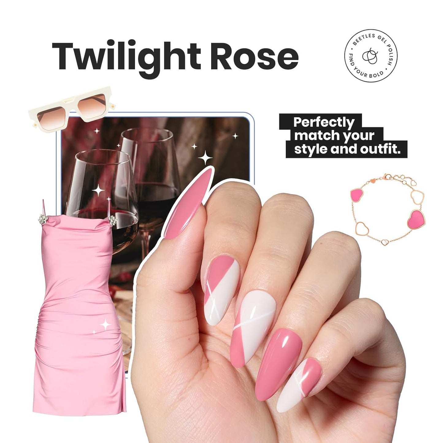 Beetles Nail Polish Set - Twilight Rose 6 Colors Quick Dry Baby Pink Burgundy Red Purple Plum High-Gloss Long-Lasting Nail Polish for DIY At-Home Manicure Fall Gift for Women