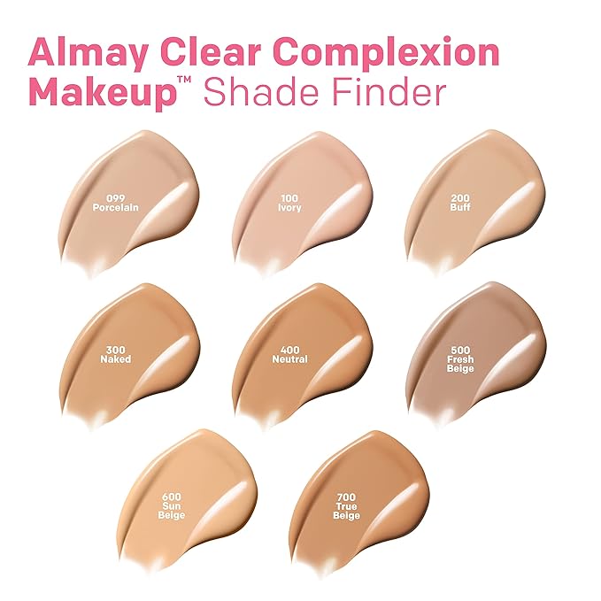 Almay Clear Complexion Acne Foundation Makeup with Salicylic Acid - Lightweight, Medium Coverage, Hypoallergenic, Fragrance-Free, for Sensitive Skin, 900 Mahogany, 1 fl oz.