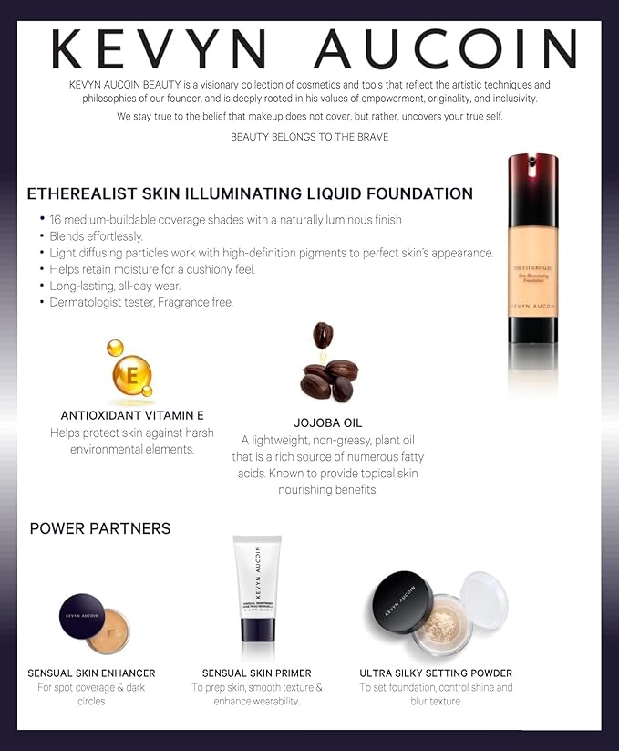 Kevyn Aucoin The Etherealist Skin Illuminating Foundation, EF 09 (Medium) shade: Comfortable, shine-free, smooth, moisturize. Medium to full coverage. Makeup artist go to. Even, bright & natural look.