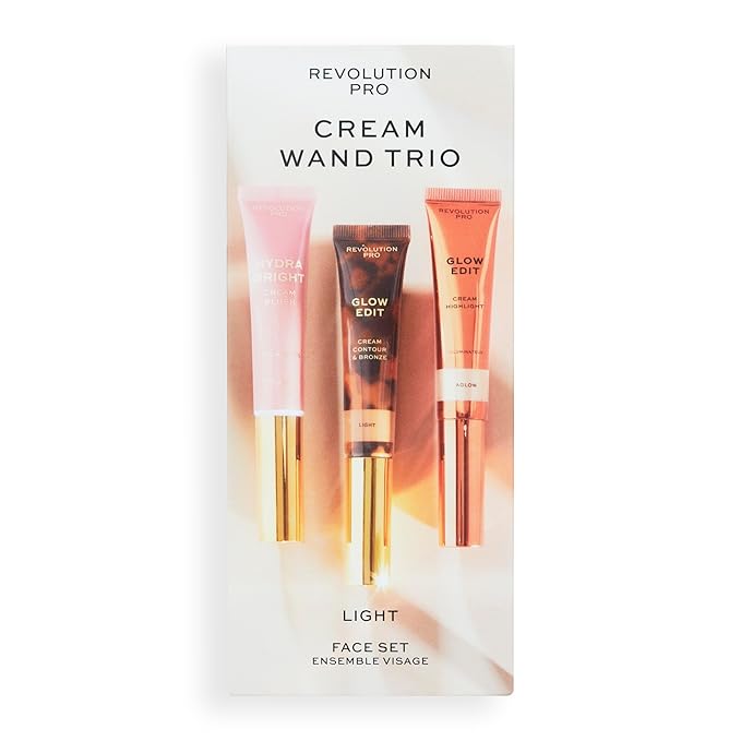 Cream Face Wand Trio, Cream Contour, Blush & Highlighter Makeup Set, Vegan & Cruelty Free, Light, 1 x 12 ml, 2 x 15 ml