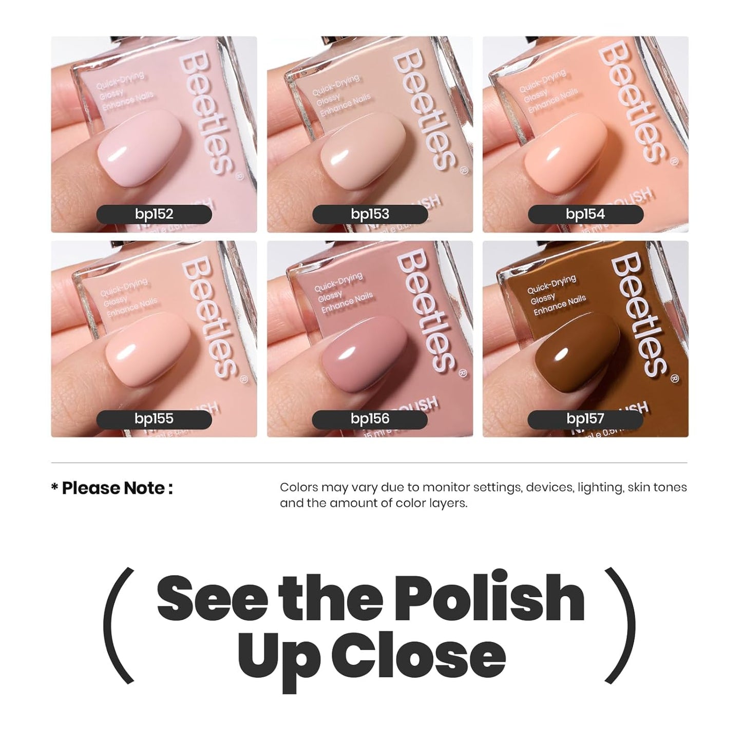 Beetles Nude Nail Polish Set Coconut Mousse 6Pcs, Pink Nail Fast Drying Long Lasting Neutral Brown Red Burgundy Dark Lacquer Glossy for Salon-Quality Results