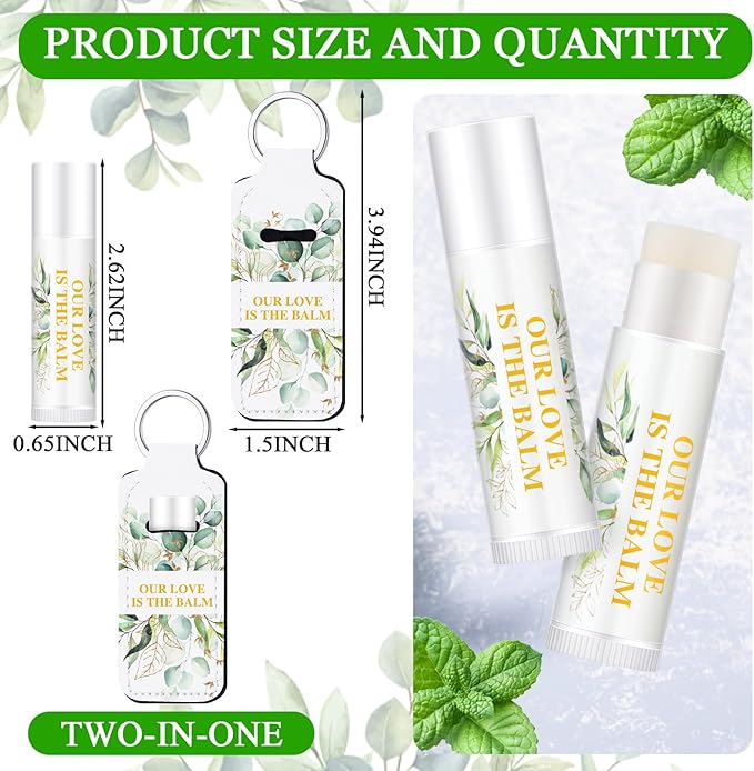 18 Sets Baby Shower Bridal Shower Favors for Guests Bulk Lip Balm and Lipstick Holder Keychains Set Baby Shower Bridal Shower Goodies Bags Thank You Gifts for Guests(Eucalyptus Wedding)