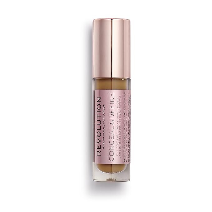 Makeup Revolution Conceal & Define Concealer, Full Coverage Makeup Concealer, Matte Finish & Long Wear, For Dark or Deep Skin Tones, Vegan, C14.5, 4ml