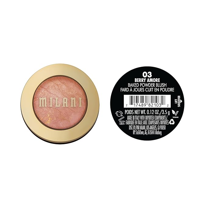 Milani Baked Blush, Powder Blush for Cheeks, Cruelty Free Makeup - Shape, Contour & Highlight Face for a Shimmery or Matte Finish - Berry Amore