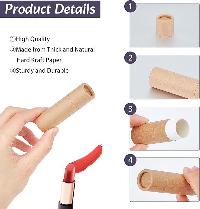 NICENEEDED 10 PCS Paperboard Lip Balm Tubes Set, Refillable Paper Lipstick Tube, Round Cardboard Empty Lip Gloss Container for DIY Lip Gloss Balm and Chapsticks